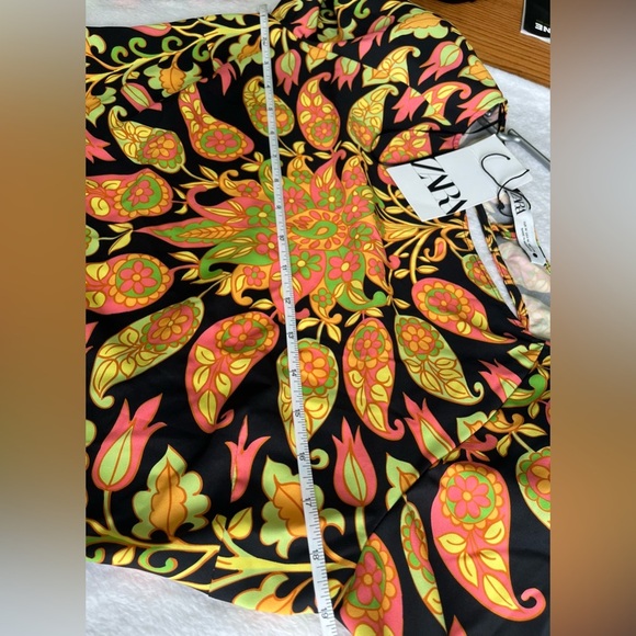 NWT! Zara size medium long sleeve printed mini boho dress multicolored pattern - Picture 10 of 15